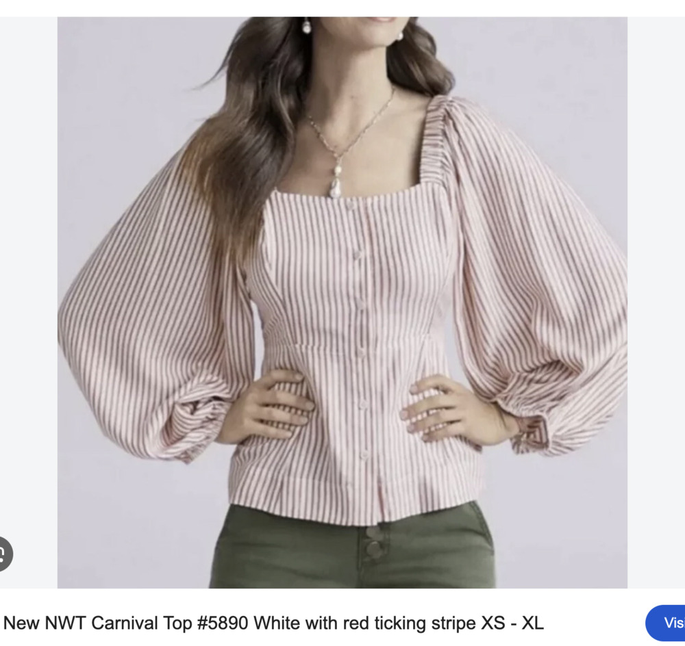 CABI Carnival Red White Stripe Puff Sleeve Peasant Top size medium